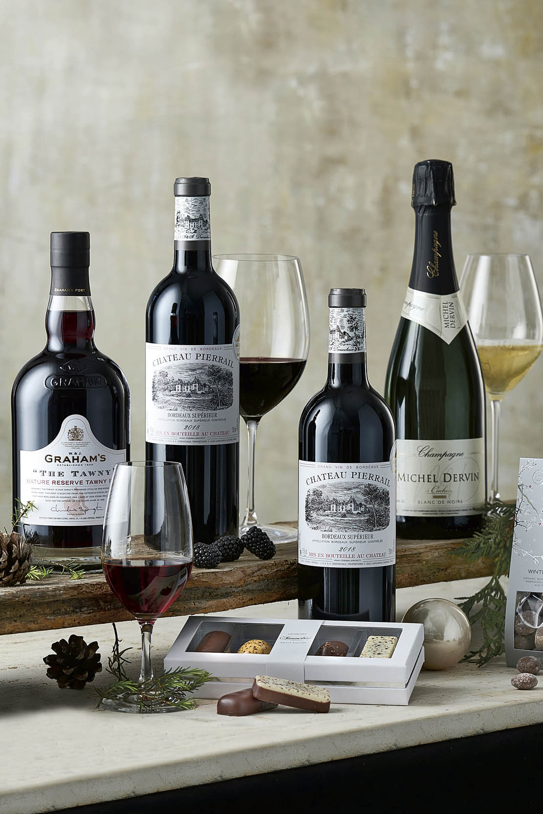 Vingave - Bordeaux, Champagne, Port og Summerbird Chokolade