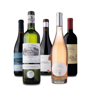 Smagekasse med fem flasker vin 