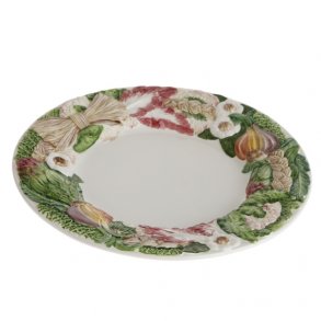 Italiensk fajance Grntsager og hvidlg Fad : 42cm