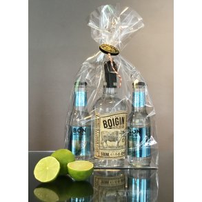 Gingave med Boigin og Bon Accord Tonic pakket i Cellofanpose