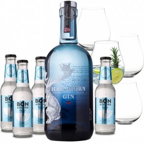Harahorn Gin 46%  med 4 fl. Tonic og 4 ginglas