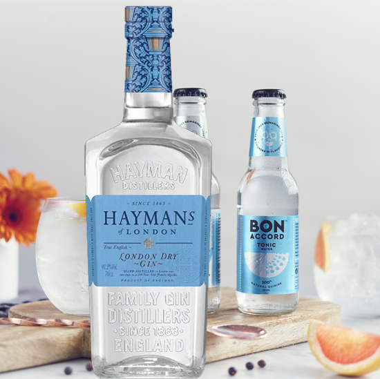 Gin-sæt m/ Hayman´s London Dry Gin, 40% med 2 Bon Accord Tonic